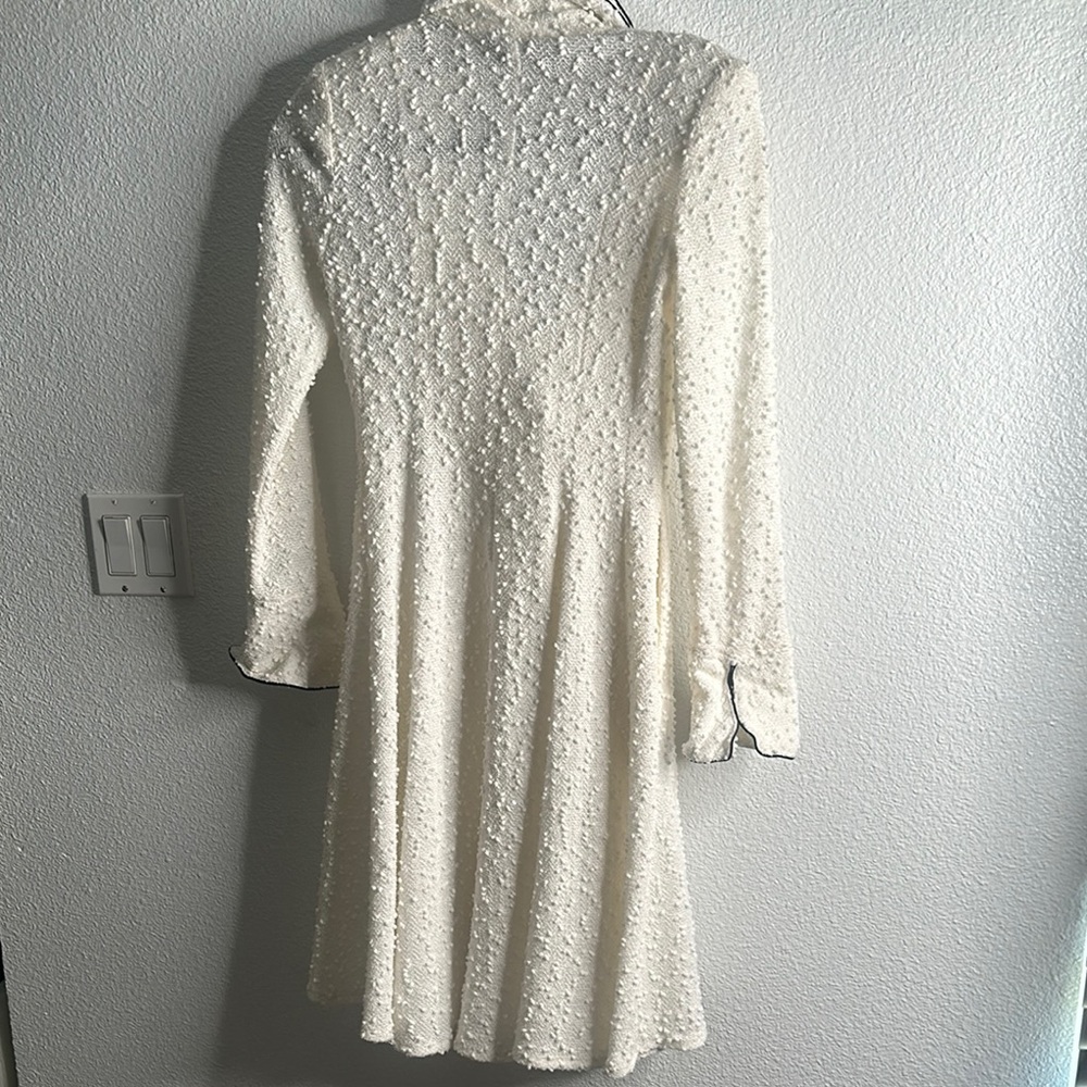 SANT GIL Paris Elegant White Ruffled Coat black trim size M - Picture 9 of 12